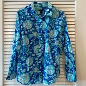 EUC Talbots Lightweight Button Down Long Sleeve Shirt Blue/Floral Size LP